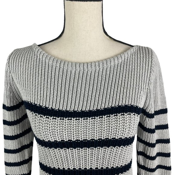 J. CREW GRAY NAVY STRIPED RIPPLE STITCH BOATNECK KNIT SWEATER SMALL - Picture 3 of 9